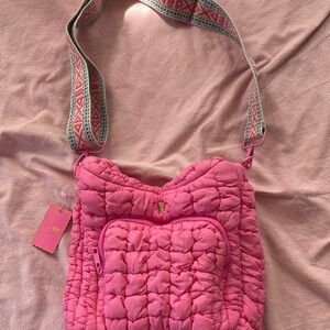 Simply Southern Hot Pink Quilted Crossbody with Patterned Strap NWT